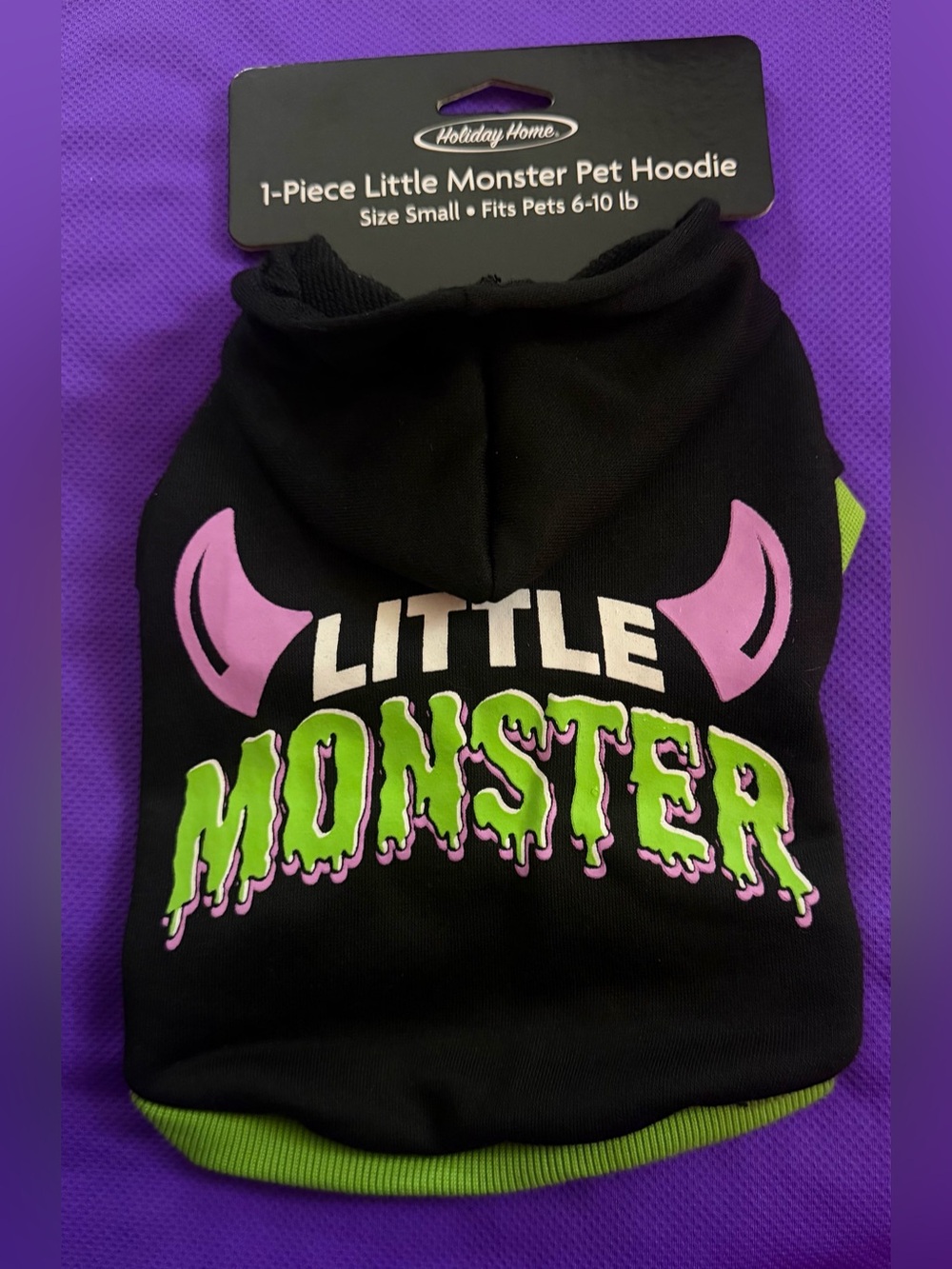 🐾 Holiday Home Little Monster Pet Hoodie - Black with Green & Pink Accents
